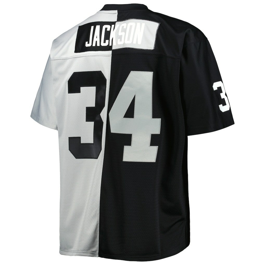 Bo Jackson Las Vegas Raiders Big & Tall Split Legacy Retired Player Replica Jersey Black/Silver | Mitchell & Ness
