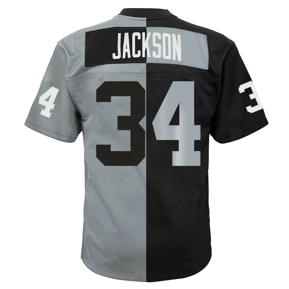 Bo Jackson Las Vegas Raiders Big & Tall Split Legacy Retired Player Replica Jersey Black/Silver | Mitchell & Ness