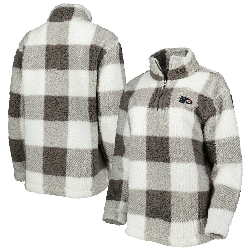 Philadelphia Flyers G-III 4Her by Carl Banks Women's Logo Plaid Sherpa Quarter-Zip Jacket - Gray/White - NHL