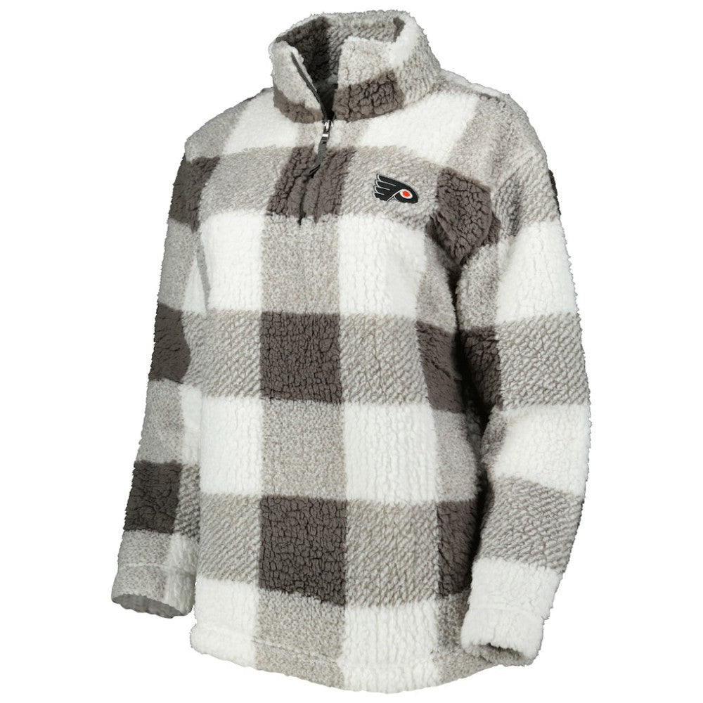 Philadelphia Flyers G-III 4Her by Carl Banks Women's Logo Plaid Sherpa Quarter-Zip Jacket - Gray/White - NHL