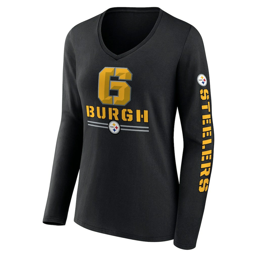 Pittsburgh Steelers Women's Hometown Sweep Long Sleeve V-Neck T-Shirt Black | Fanatics