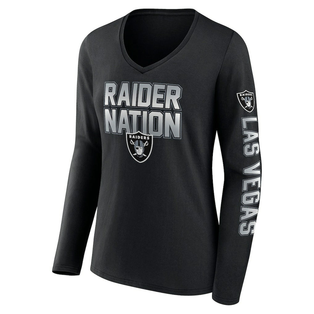 Las Vegas Raiders Women's Hometown Sweep Long Sleeve V-Neck T-Shirt Black | Fanatics