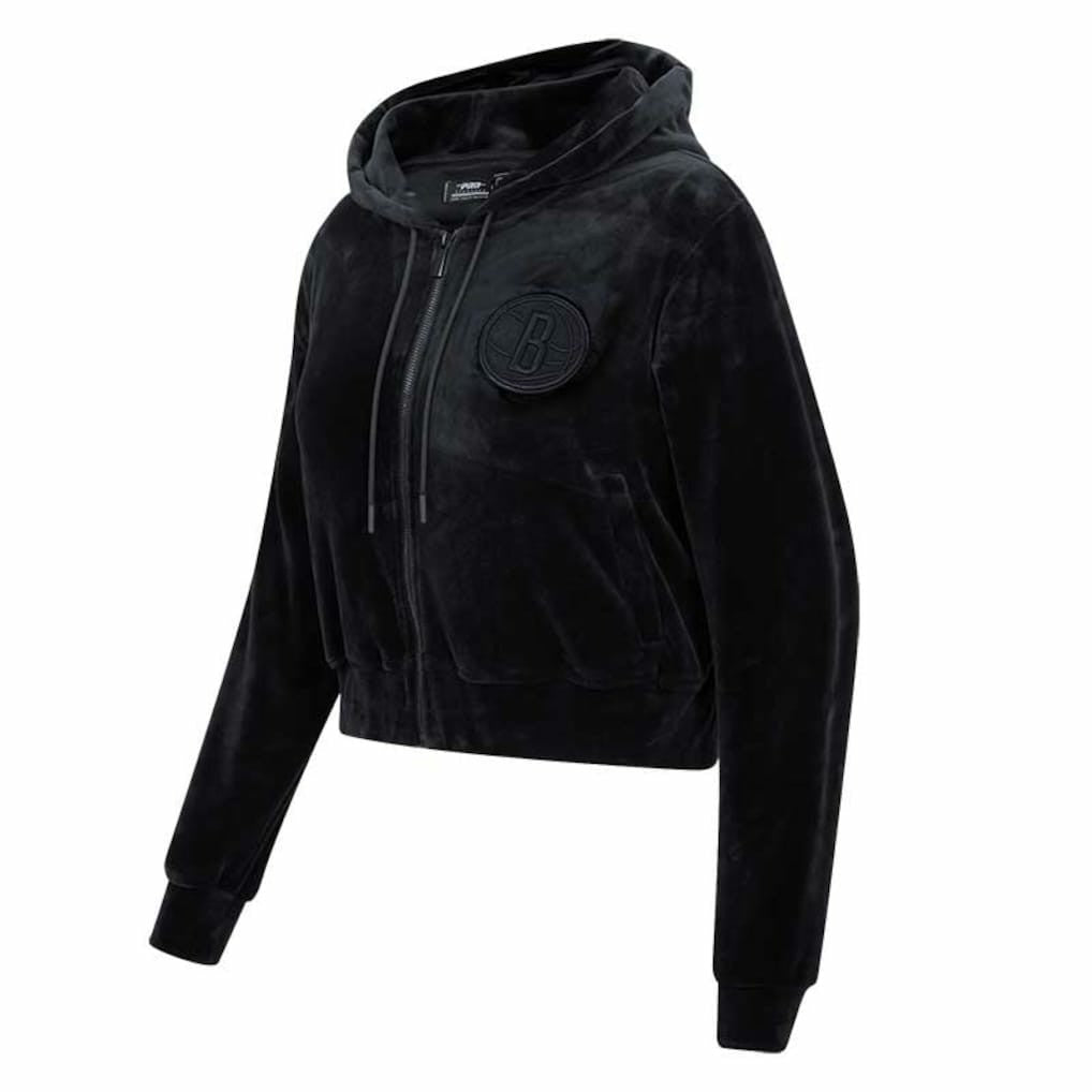 Brooklyn Nets Pro Standard Women's Triple Black Velour Full-Zip Hoodie - NBA