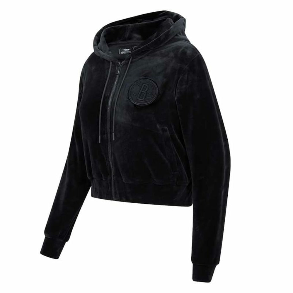 Brooklyn Nets Pro Standard Women's Triple Black Velour Full-Zip Hoodie - NBA