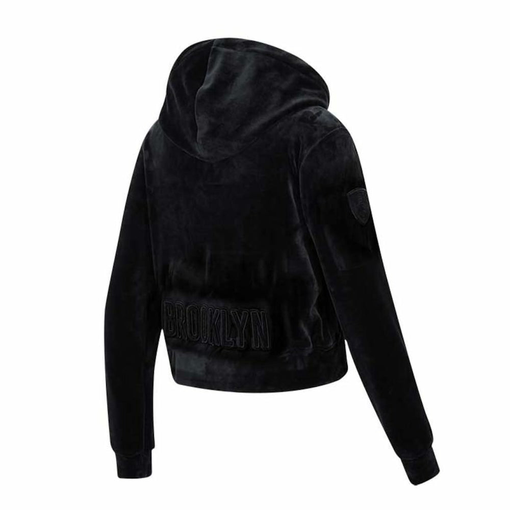 Brooklyn Nets Pro Standard Women's Triple Black Velour Full-Zip Hoodie - NBA