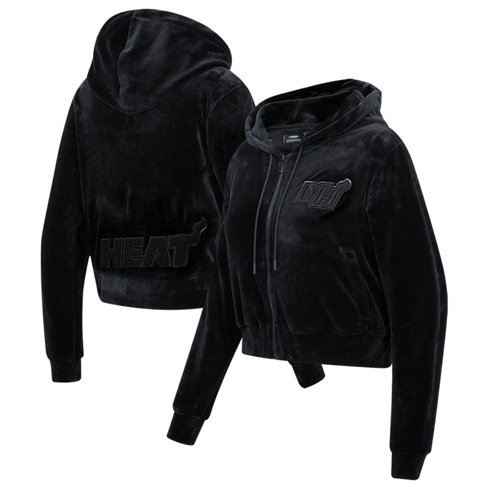 Miami Heat Pro Standard Women's Triple Black Velour Full-Zip Hoodie - NBA