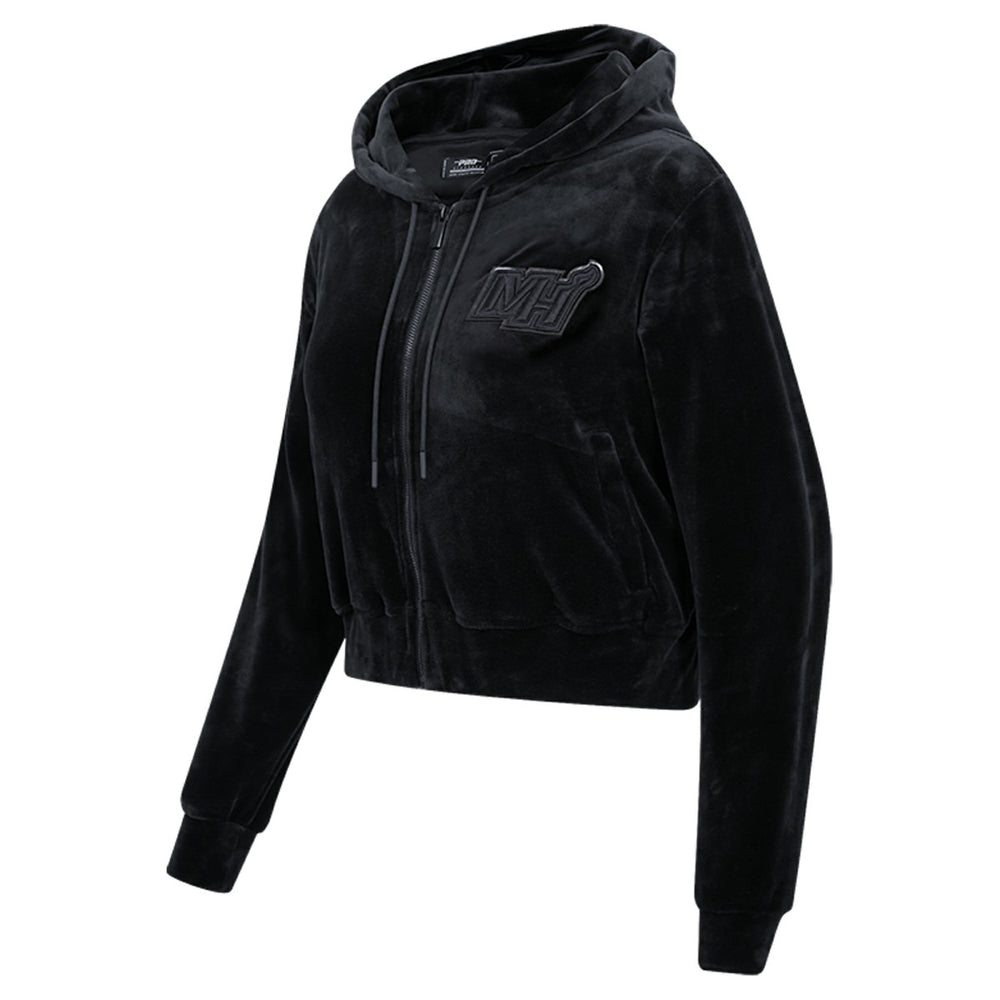Miami Heat Pro Standard Women's Triple Black Velour Full-Zip Hoodie - NBA