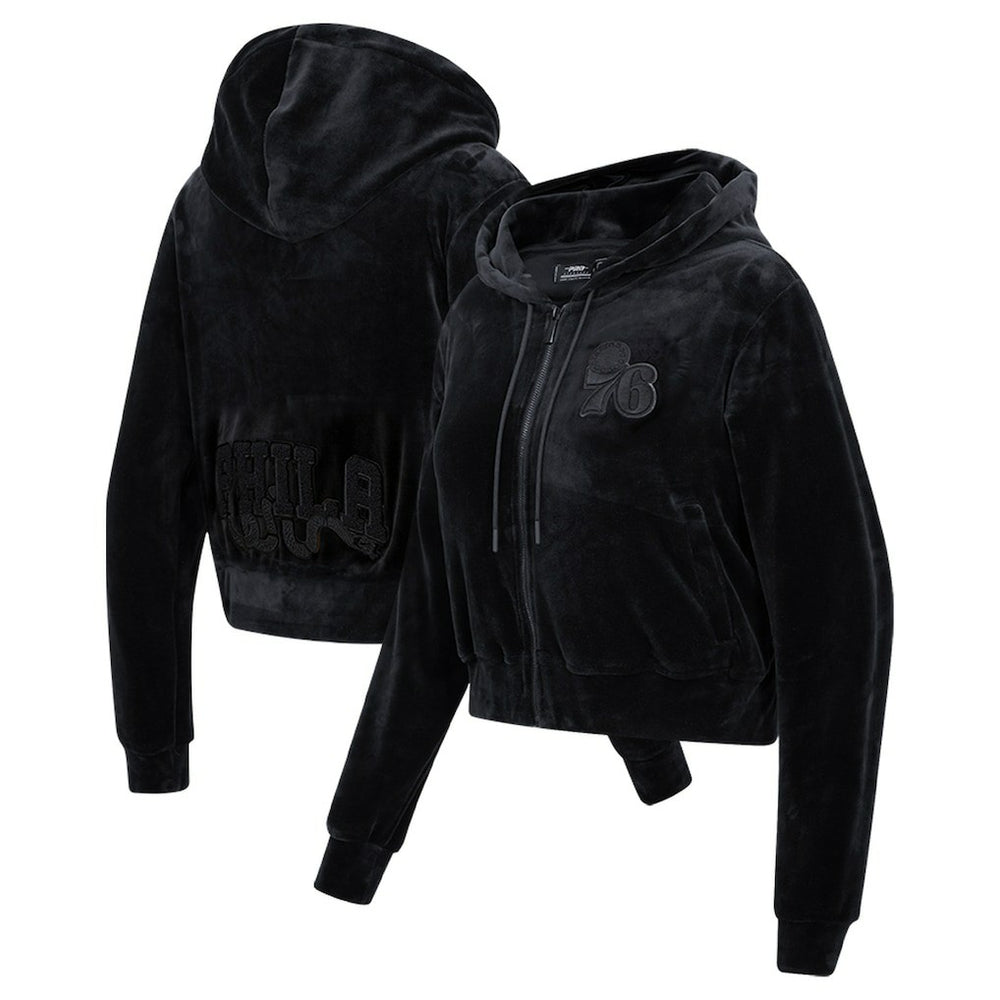 Philadelphia 76ers Pro Standard Women's Triple Black Velour Full-Zip Hoodie - NBA