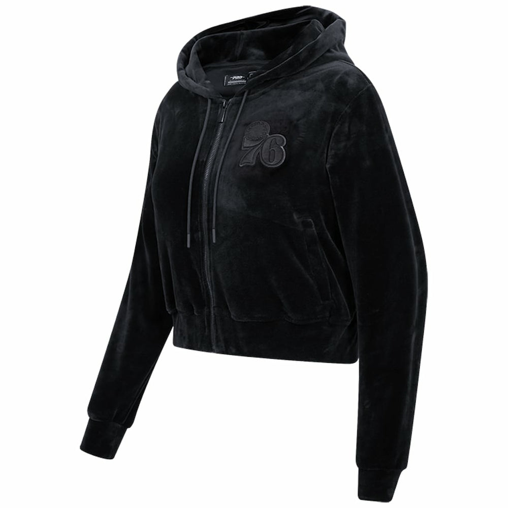 Philadelphia 76ers Pro Standard Women's Triple Black Velour Full-Zip Hoodie - NBA