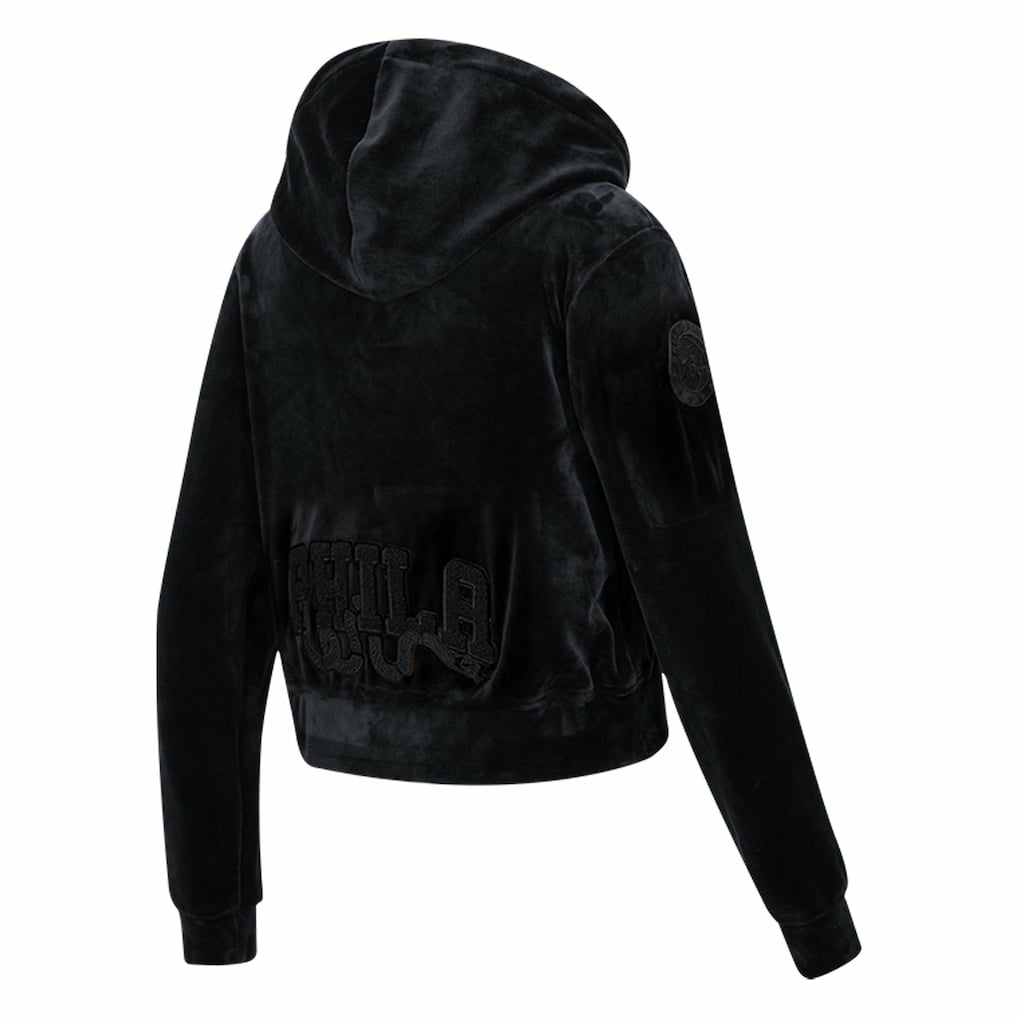 Philadelphia 76ers Pro Standard Women's Triple Black Velour Full-Zip Hoodie - NBA