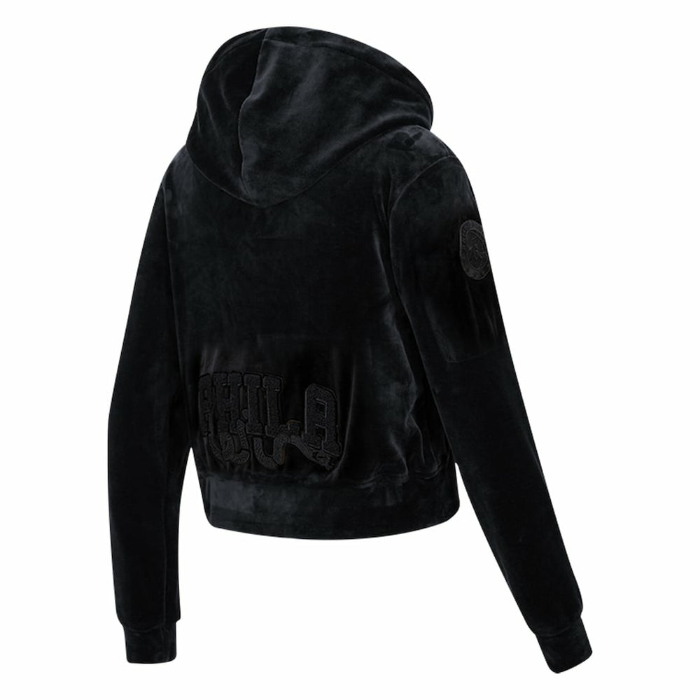 Philadelphia 76ers Pro Standard Women's Triple Black Velour Full-Zip Hoodie - NBA