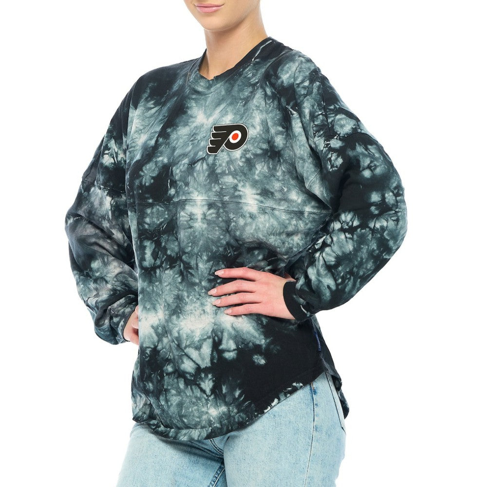 Philadelphia Flyers Fanatics Women's Crystal-Dye Long Sleeve T-Shirt - Black - NHL
