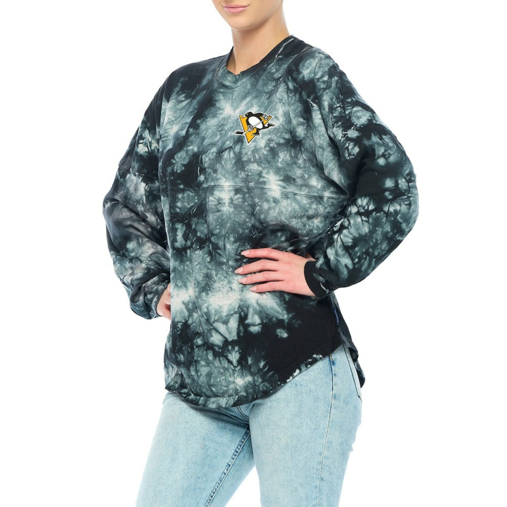 Pittsburgh Penguins Fanatics Women's Crystal-Dye Long Sleeve T-Shirt - Black - NHL