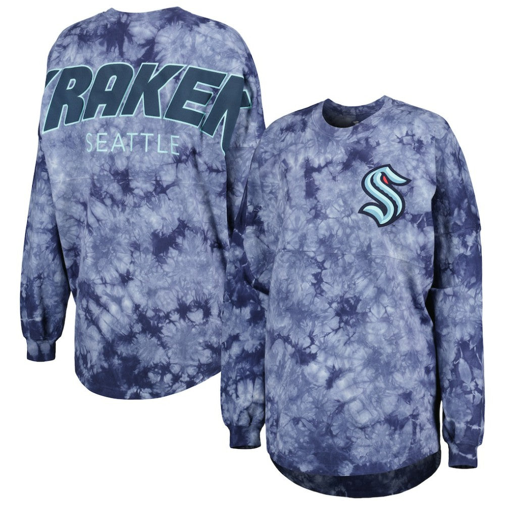 Seattle Kraken Fanatics Women's Crystal-Dye Long Sleeve T-Shirt - Deep Sea Blue - NHL