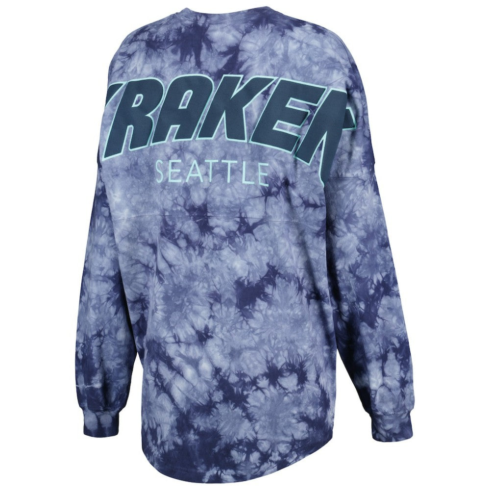 Seattle Kraken Fanatics Women's Crystal-Dye Long Sleeve T-Shirt - Deep Sea Blue - NHL