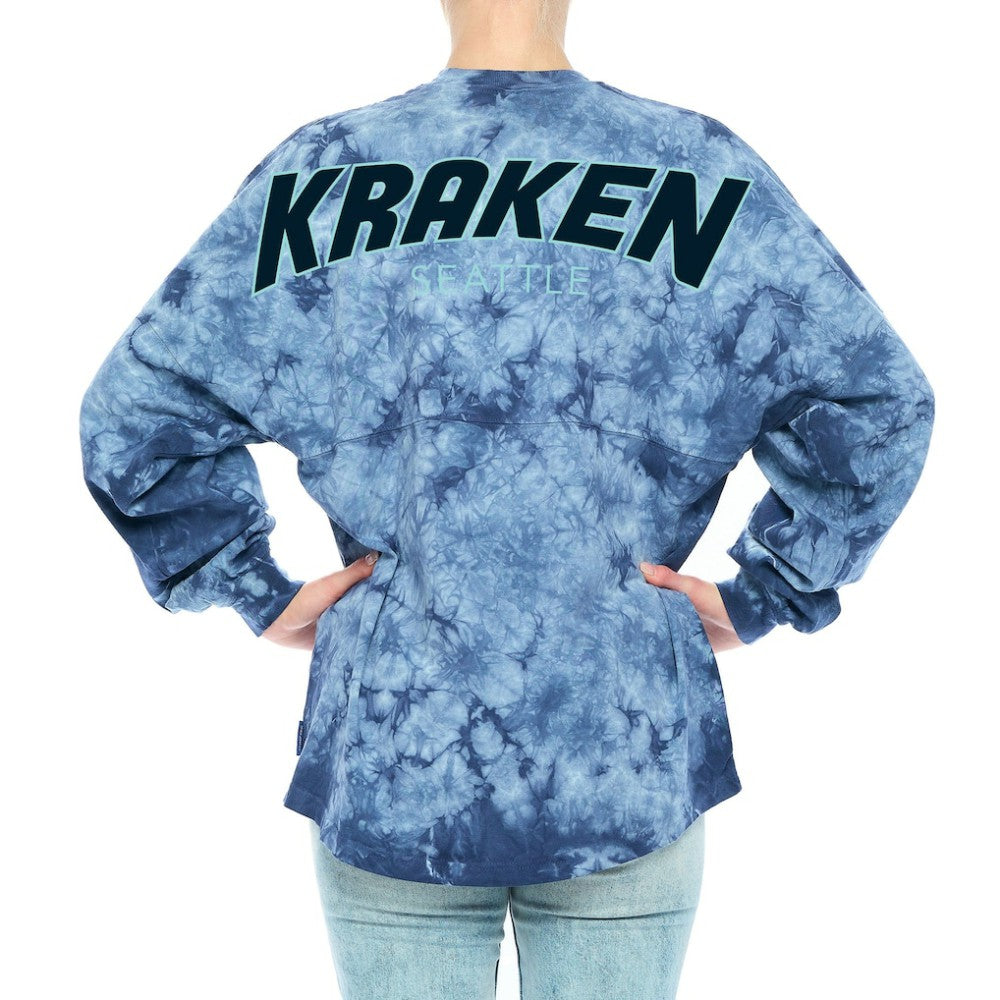 Seattle Kraken Fanatics Women's Crystal-Dye Long Sleeve T-Shirt - Deep Sea Blue - NHL