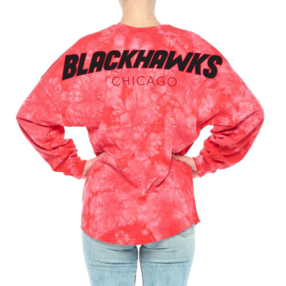Chicago Blackhawks Fanatics Women's Crystal-Dye Long Sleeve T-Shirt - Red - NHL