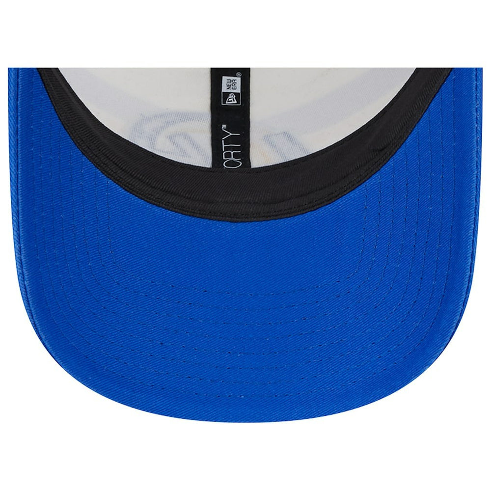 Los Angeles Rams New Era Team Stripe Trucker 9FORTY Snapback Hat Cream/Royal | NFL