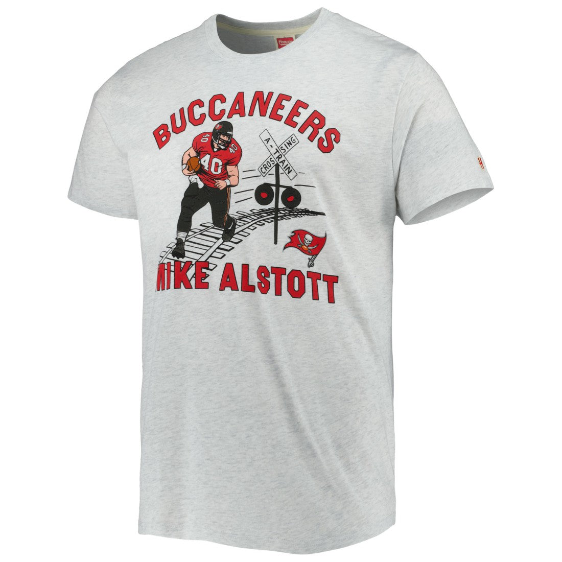 Mike Alstott Tampa Bay Buccaneers Homage Unisex Caricature Retired Player Tri-Blend T-Shirt Ash | NFL
