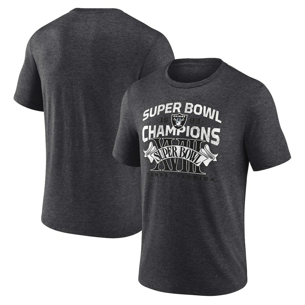 Las Vegas Raiders Hometown Old-Fashioned Super Bowl XVIII Champions Tri-Blend T-Shirt Charcoal | NFL