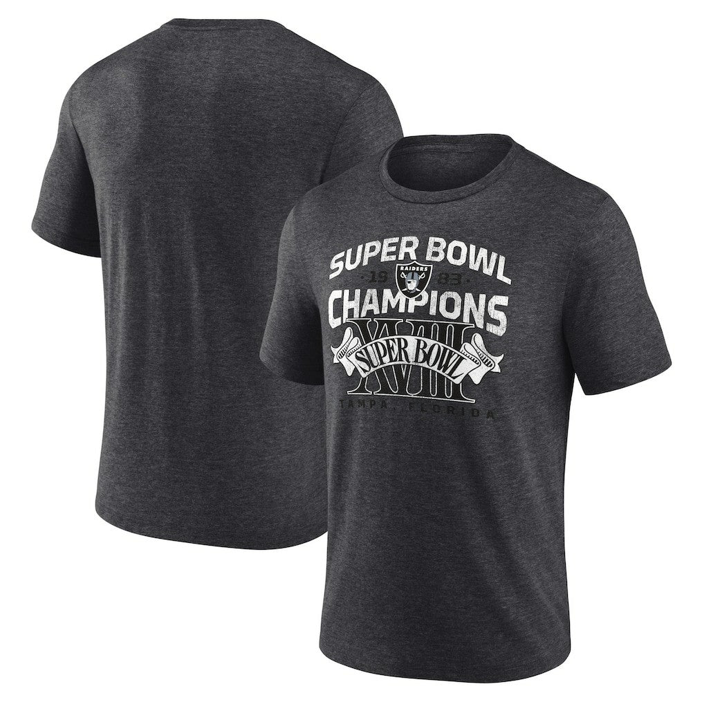 Las Vegas Raiders Hometown Old-Fashioned Super Bowl XVIII Champions Tri-Blend T-Shirt Charcoal | NFL
