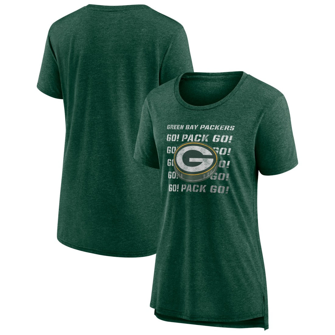Green Bay Packers Women's Hometown First Down Tri-Blend T-Shirt Heather Green | NFL
