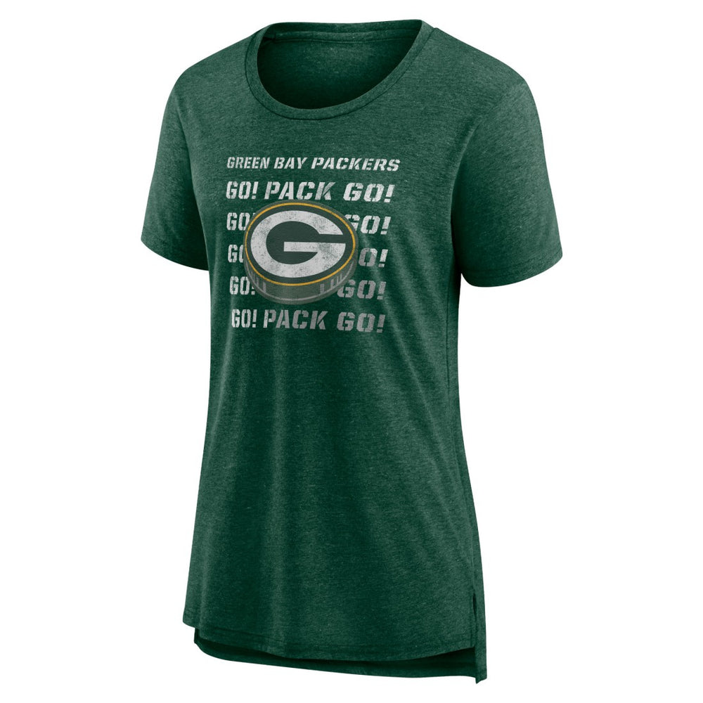 Green Bay Packers Women's Hometown First Down Tri-Blend T-Shirt Heather Green | NFL