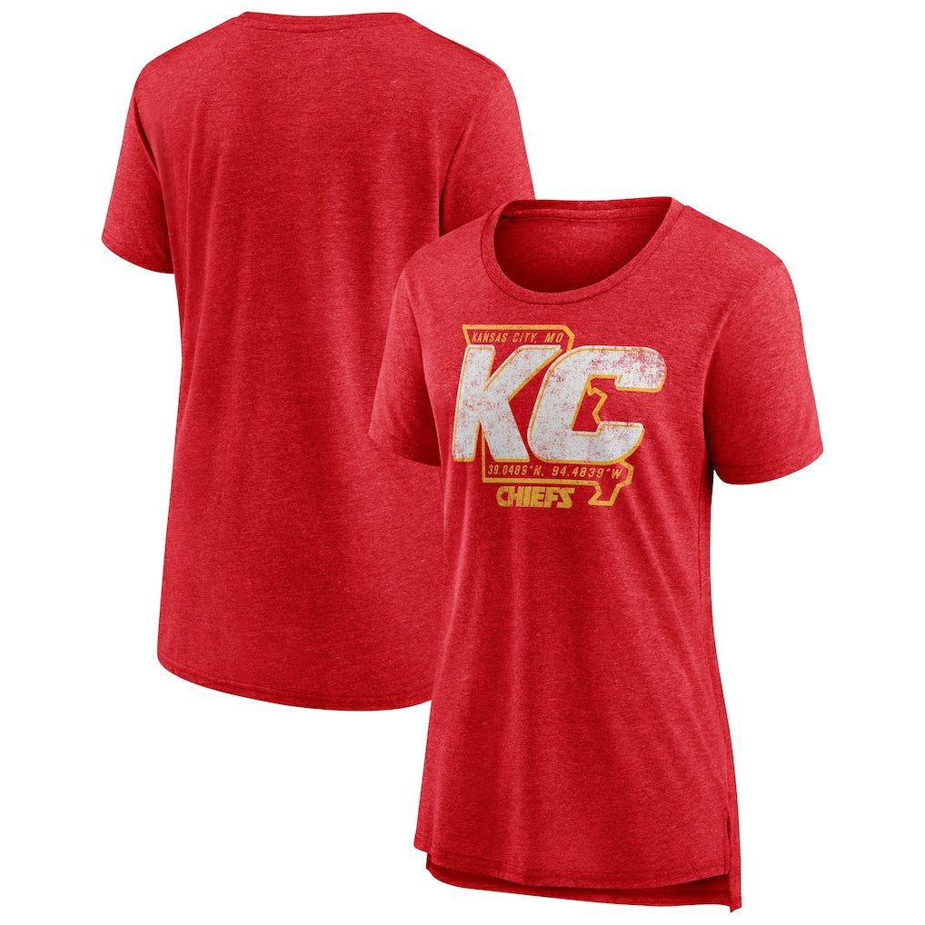 Kansas City Chiefs Women's Hometown First Down Tri-Blend T-Shirt Heather Red | NFL