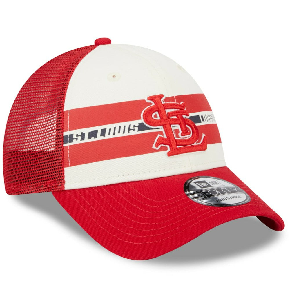 St. Louis Cardinals New Era Team Stripe Trucker 9FORTY Snapback Hat - MLB