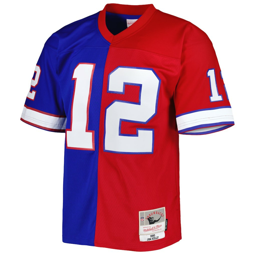 Jim Kelly Buffalo Bills 1990 Split Legacy Replica Jersey Royal/Red | Mitchell & Ness