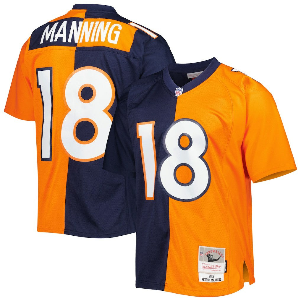 Peyton Manning Denver Broncos 2015 Split Legacy Replica Jersey Navy/Orange | Mitchell & Ness