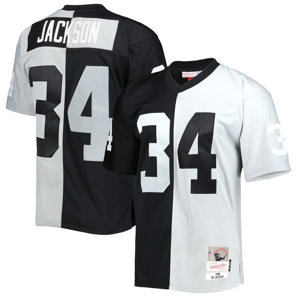 Bo Jackson Las Vegas Raiders 1988 Split Legacy Replica Jersey Black/Silver | Mitchell & Ness