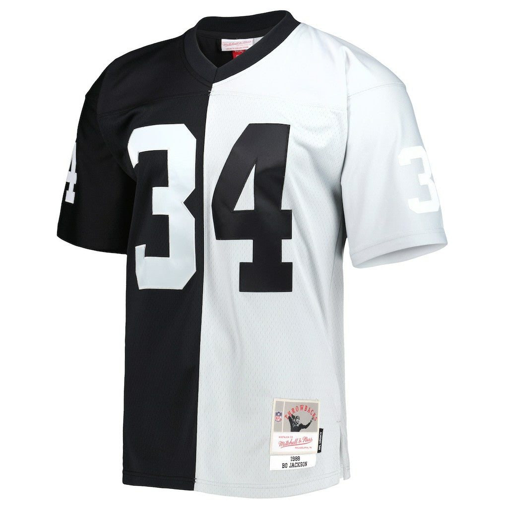 Bo Jackson Las Vegas Raiders 1988 Split Legacy Replica Jersey Black/Silver | Mitchell & Ness