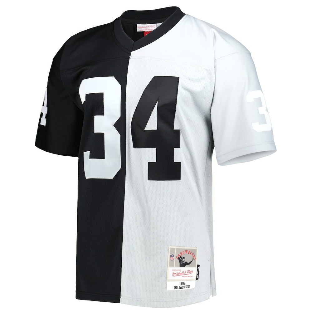 Bo Jackson Las Vegas Raiders 1988 Split Legacy Replica Jersey Black/Silver | Mitchell & Ness