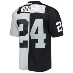 Charles Woodson Las Vegas Raiders 1998 Split Legacy Replica Jersey Black/Silver | Mitchell & Ness