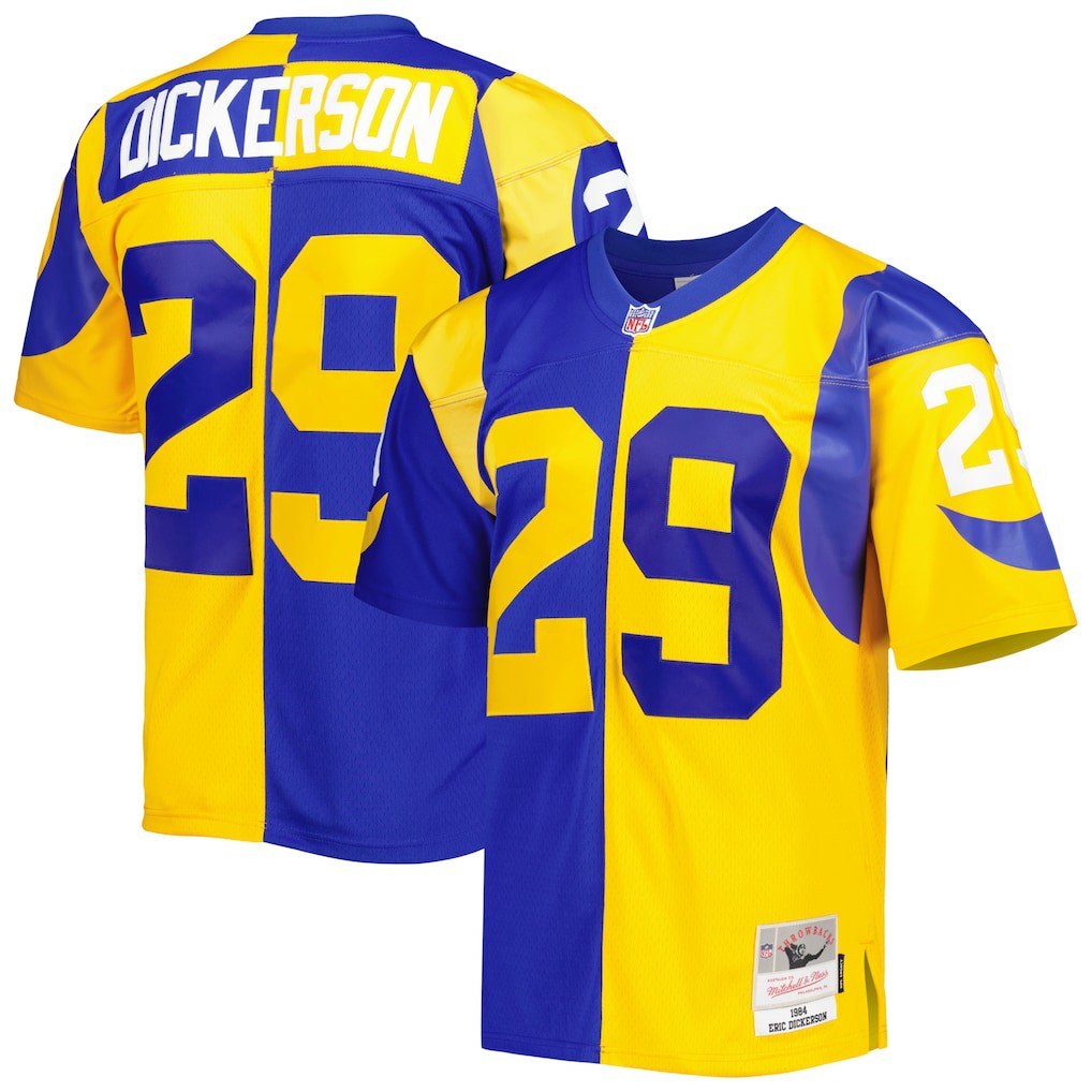 Eric Dickerson Los Angeles Rams 1984 Split Legacy Replica Jersey Royal/Gold | Mitchell & Ness