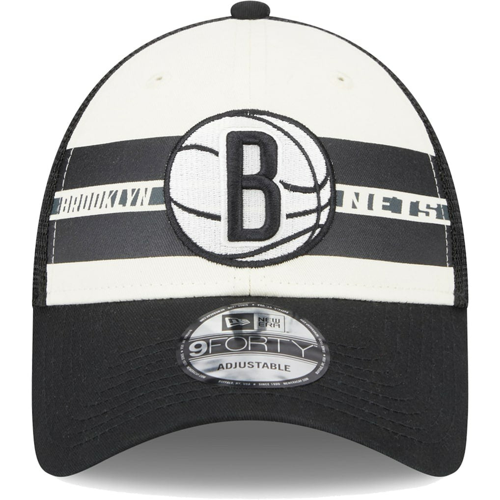 Brooklyn Nets Stripes 9FORTY Trucker Snapback Hat Black - NBA
