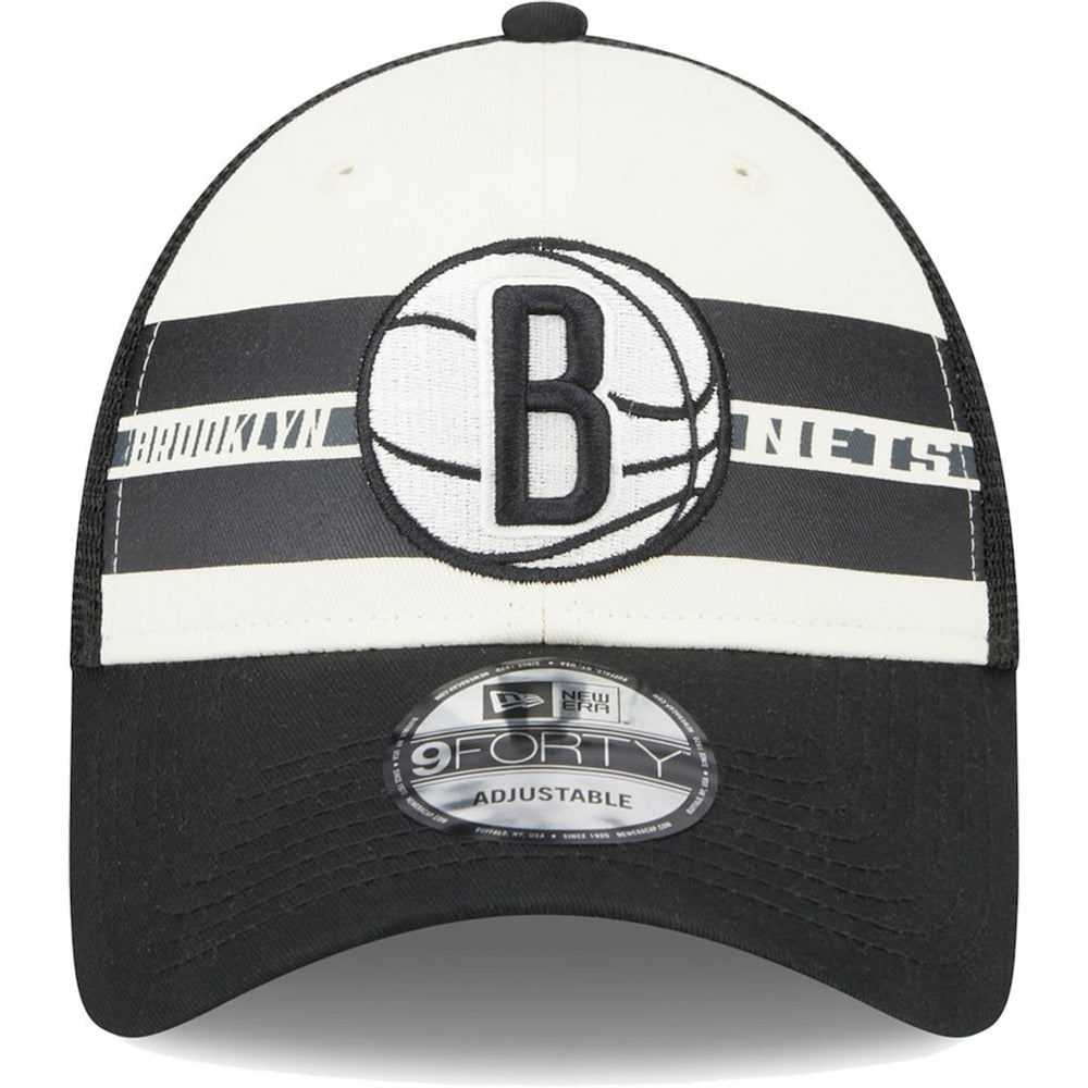Brooklyn Nets Stripes 9FORTY Trucker Snapback Hat Black - NBA