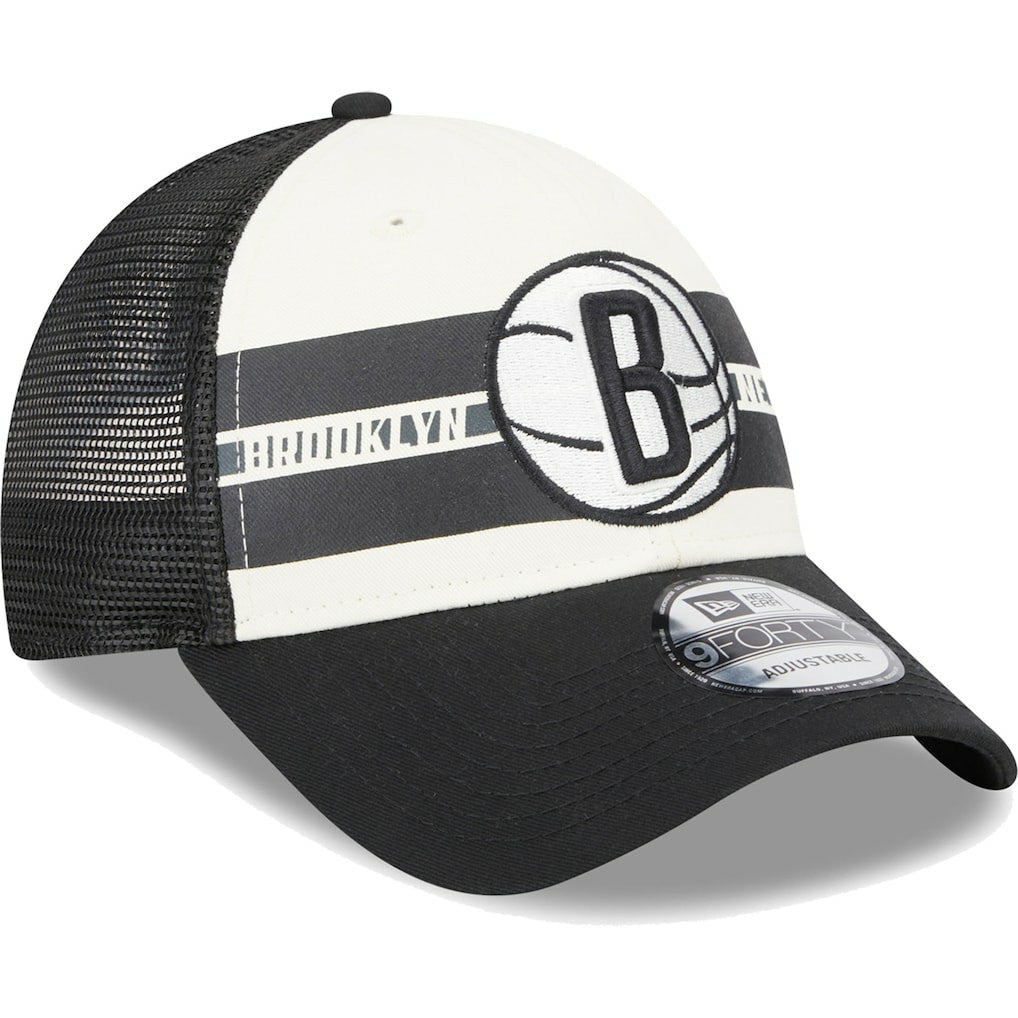 Brooklyn Nets Stripes 9FORTY Trucker Snapback Hat Black - NBA