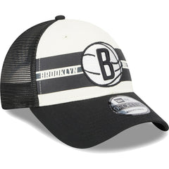 Brooklyn Nets Stripes 9FORTY Trucker Snapback Hat Black - NBA