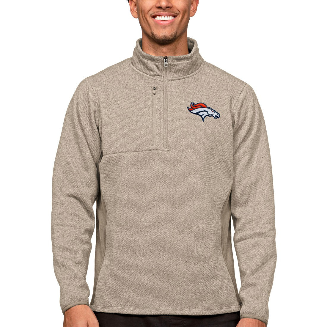 Denver Broncos Antigua Course Quarter-Zip Pullover Top Oatmeal | NFL