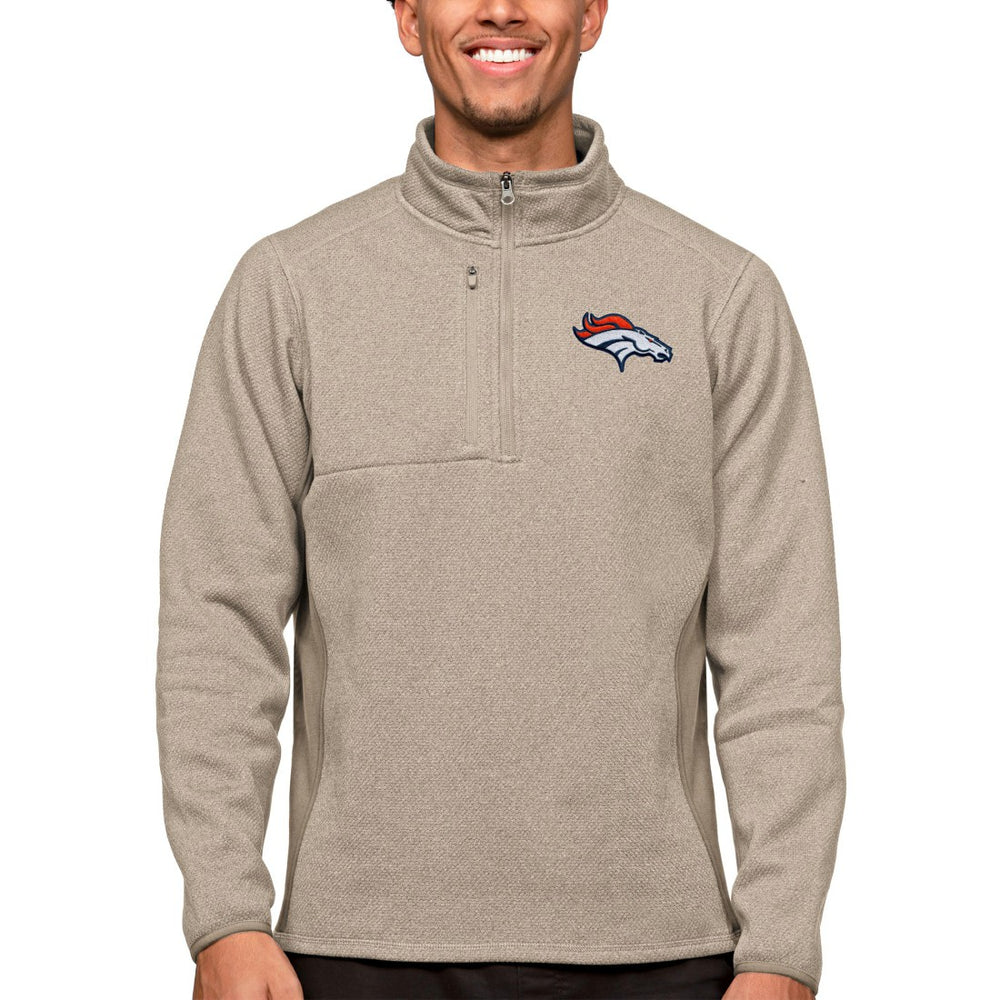 Denver Broncos Antigua Course Quarter-Zip Pullover Top Oatmeal | NFL