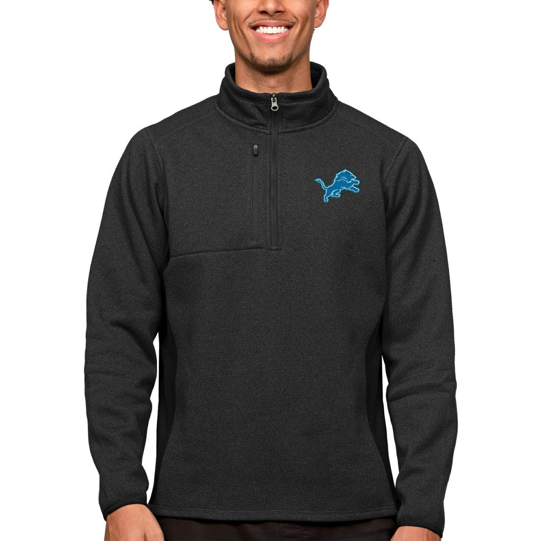 Detroit Lions Antigua Course Quarter-Zip Pullover Top Heathered Black | NFL