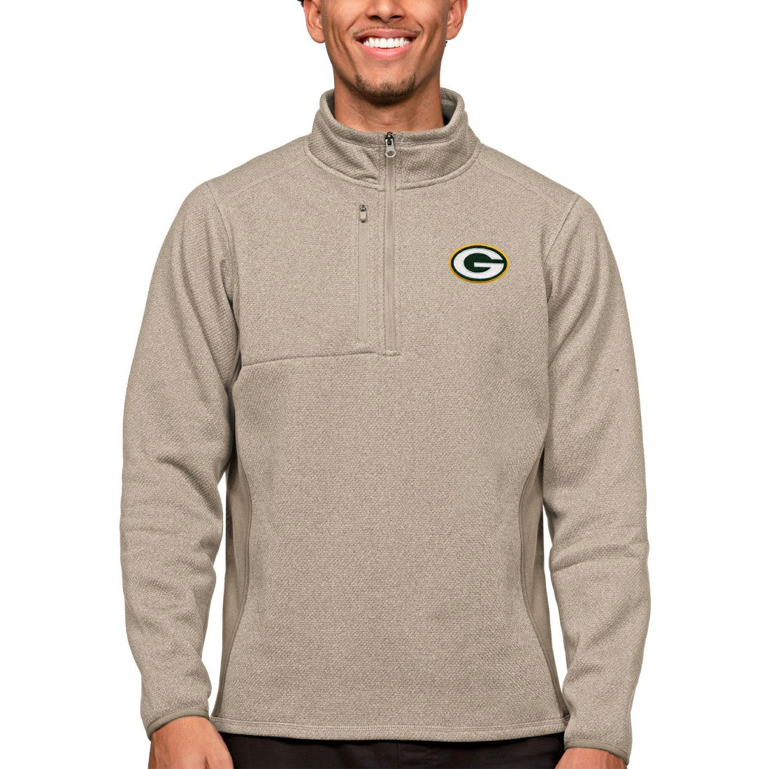 Green Bay Packers Antigua Course Quarter-Zip Pullover Top Oatmeal | NFL