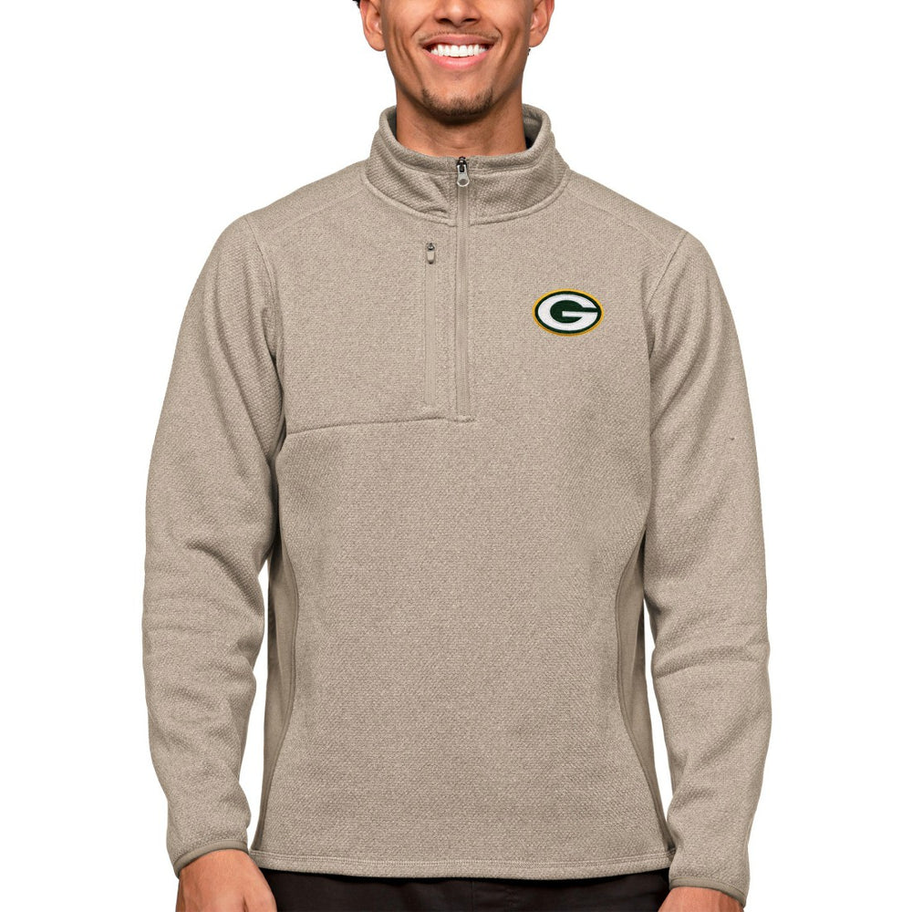 Green Bay Packers Antigua Course Quarter-Zip Pullover Top Oatmeal | NFL