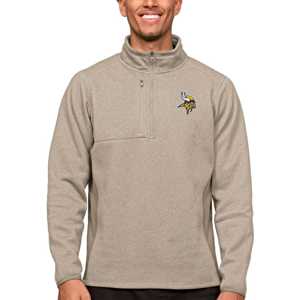 Minnesota Vikings Antigua Course Quarter-Zip Pullover Top Oatmeal | NFL
