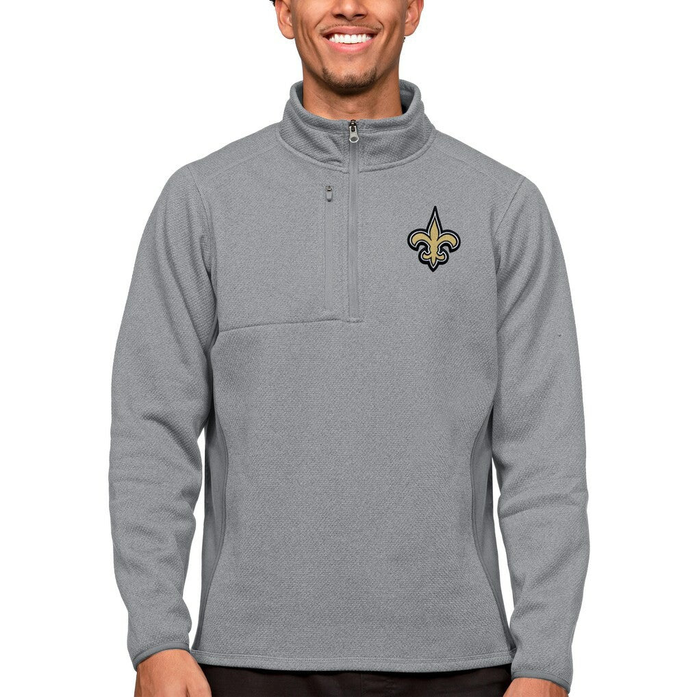 New Orleans Saints Antigua Course Quarter-Zip Pullover Top Heathered Gray | NFL