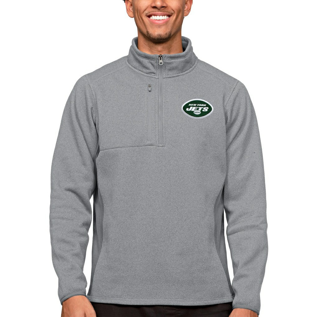 New York Jets Antigua Course Quarter-Zip Pullover Top Heathered Gray | NFL
