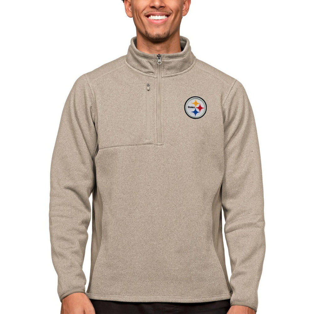 Pittsburgh Steelers Antigua Course Quarter-Zip Pullover Top Oatmeal | NFL