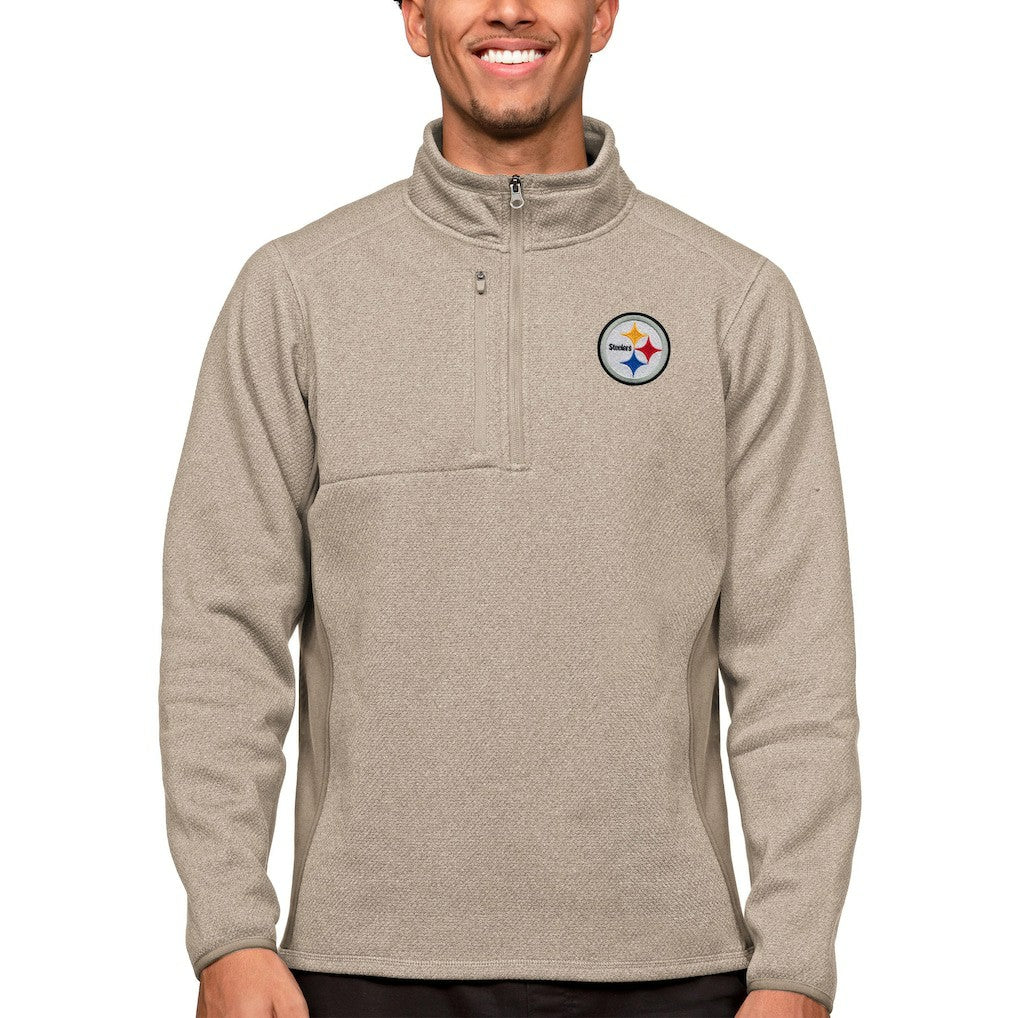 Pittsburgh Steelers Antigua Course Quarter-Zip Pullover Top Oatmeal | NFL